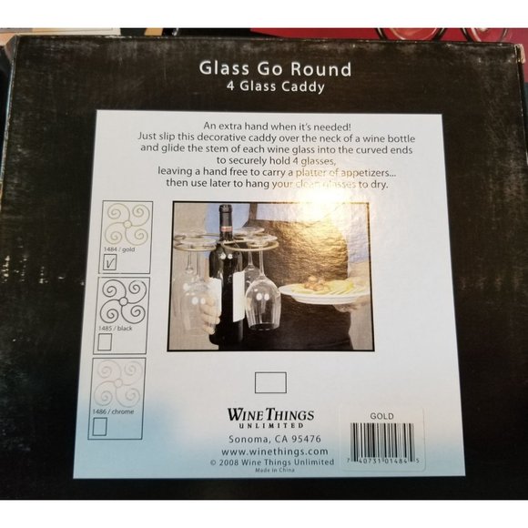 Wine Things Glass Go Round 4-Glass Decorative Caddy, Chrome Goes over the Wine B - Picture 3 of 7